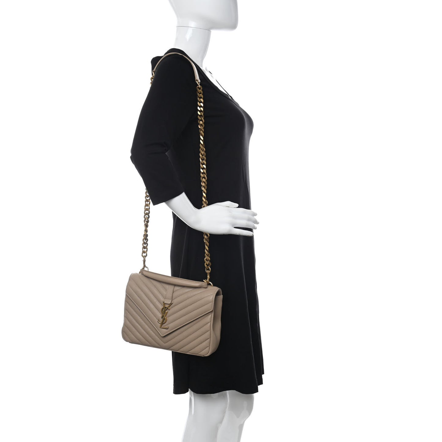 Sheepskin Matelasse Chevron Monogram Medium College Bag Dark Beige