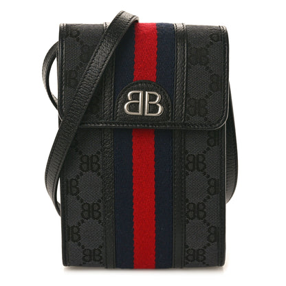 Gucci X BALENCIAGA BB Monogram Web Ophidia Phone Crossbody Bag Black 1 of 10