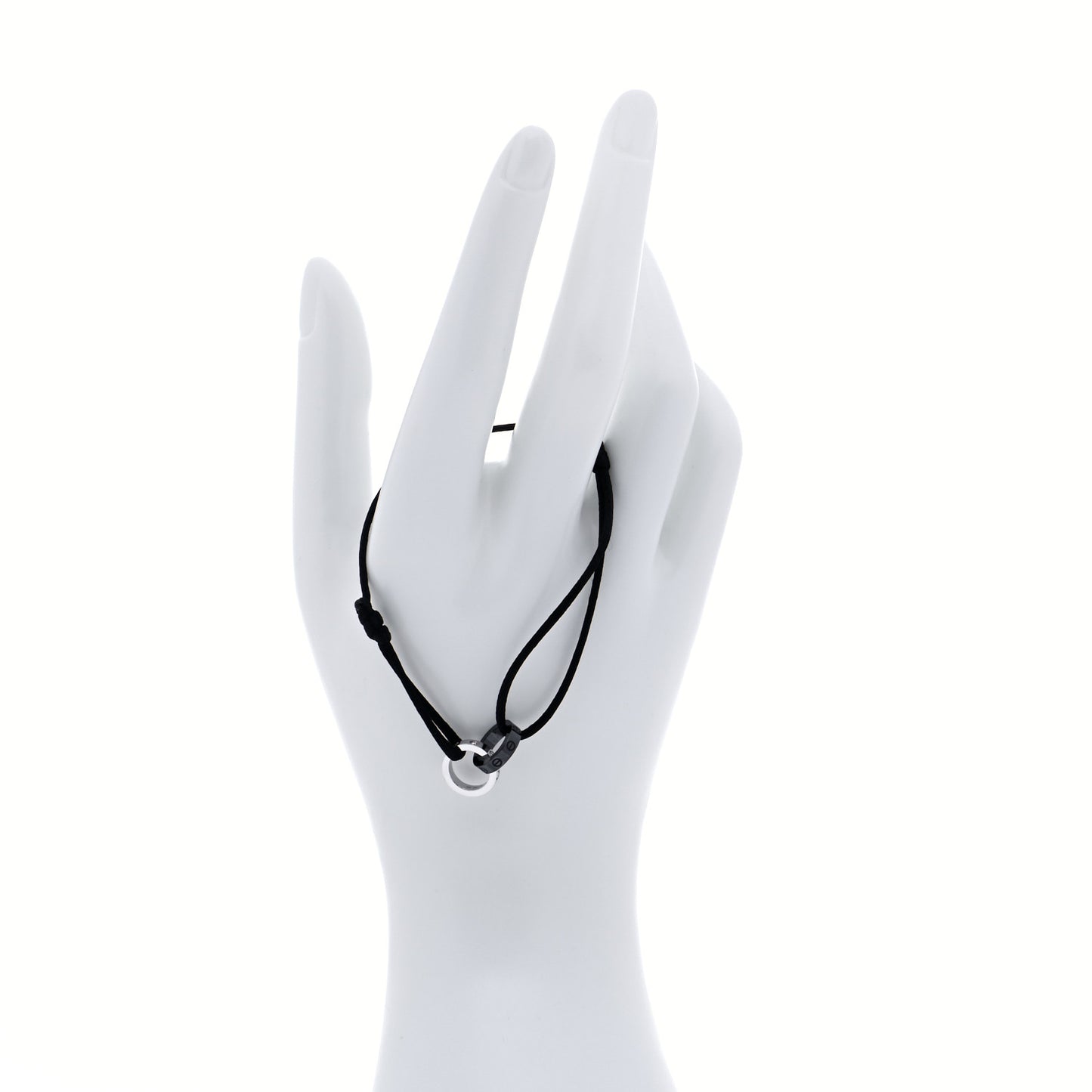 18K White Gold Ceramic 4 Diamond LOVE Cord Bracelet Black