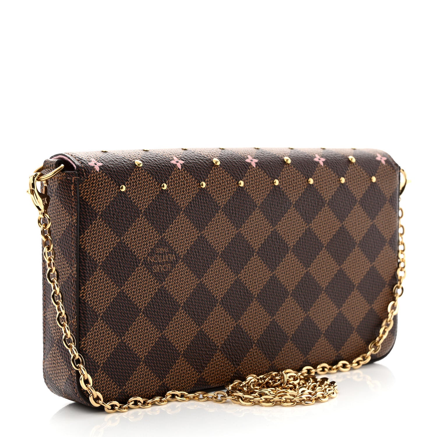 Louis Vuitton Damier Ebene Studded Pochette Felicie Chain Wallet 4 of 13