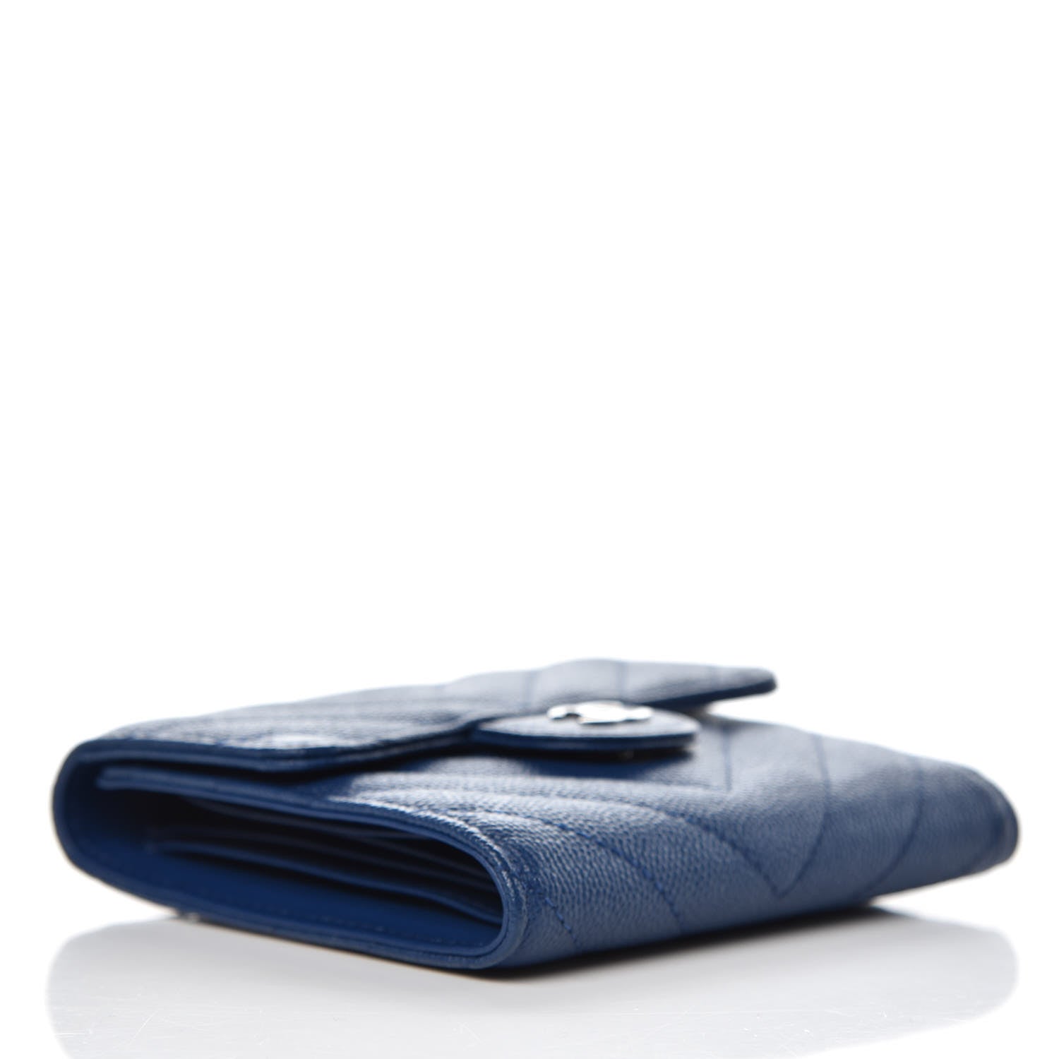 Chanel Caviar Chevron Quilted Compact Flap Wallet Navy 4 of 9