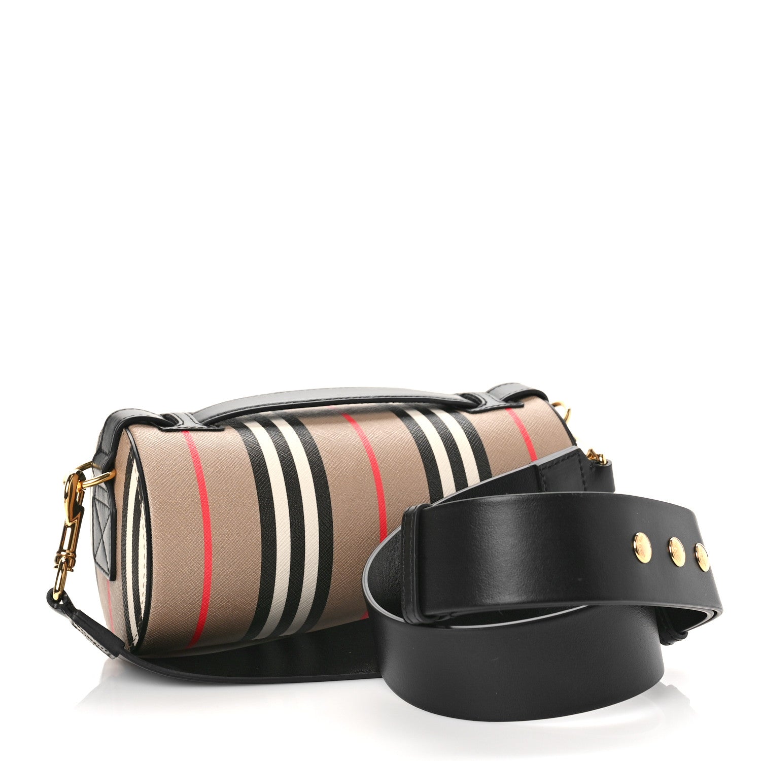 Burberry E-Canvas Calfskin Stripe Icon Barrel Bag Archive Beige 3 of 8