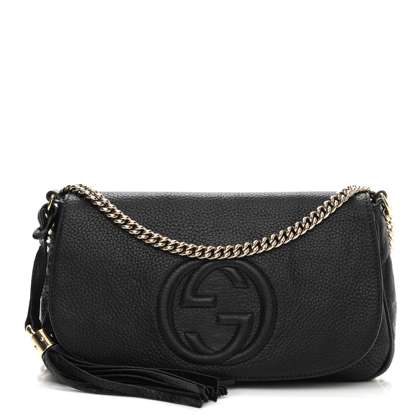 Pebbled Calfskin Medium Soho Flap Crossbody Black