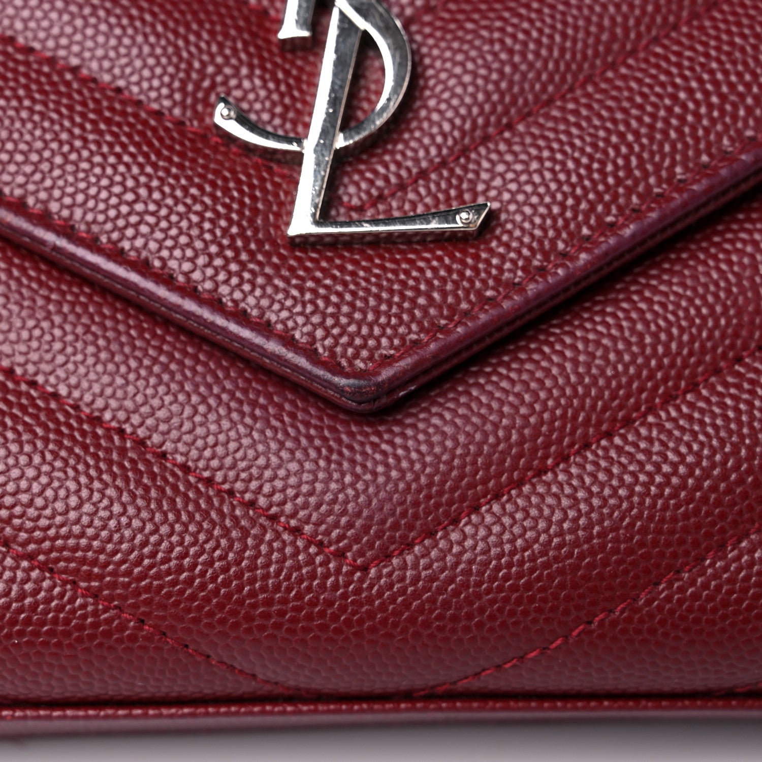 Saint Laurent Grain De Poudre Matelasse Chevron Monogram Chain Wallet Palissandre 11 of 14