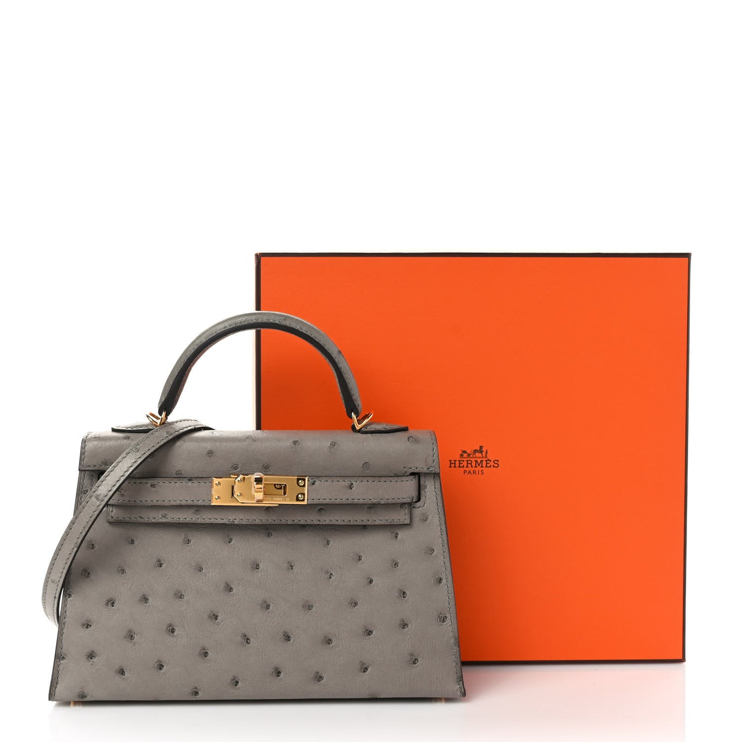 Ostrich Kelly Sellier Mini 20 Gris Tourterelle