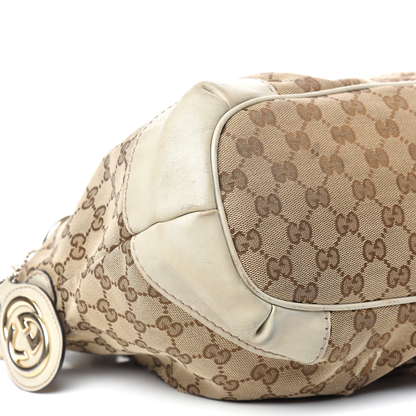 Monogram Margaux Calfskin Medium Sukey Top Handle Bag Beige Ebony Mystic White