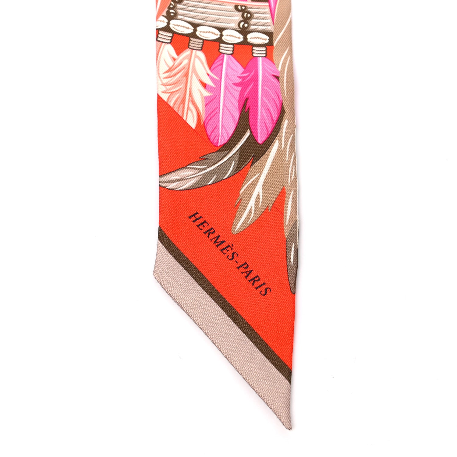 Hermes Silk La Danse Pacifique Twilly Orange Fuchsia Kaki 4 of 4
