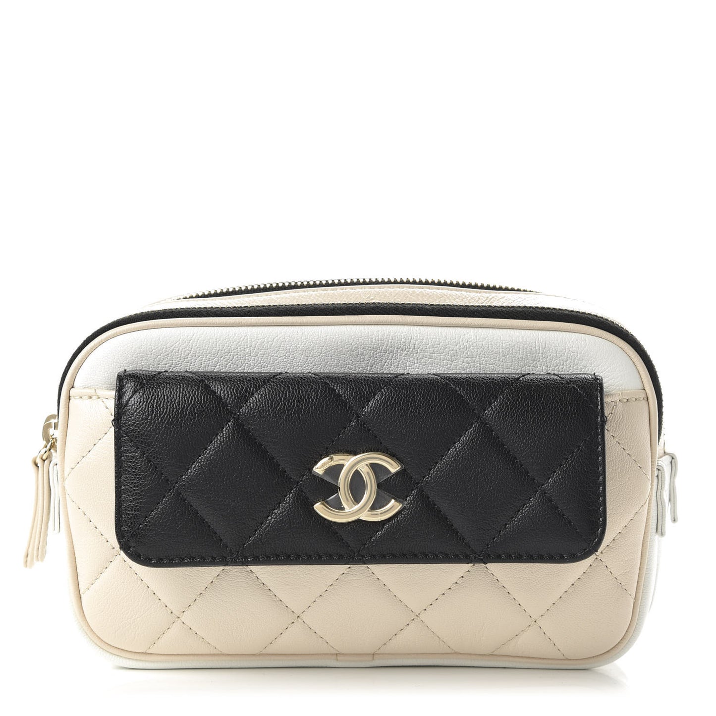 Goatskin Quilted Waist Bag Beige White Black