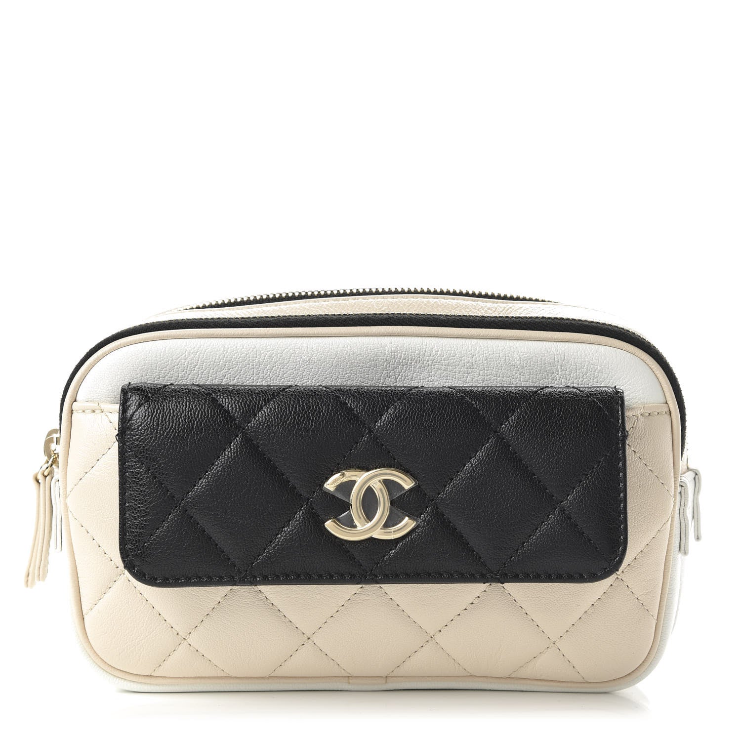 Chanel Goatskin Quilted Waist Bag Beige White Black 1 of 10