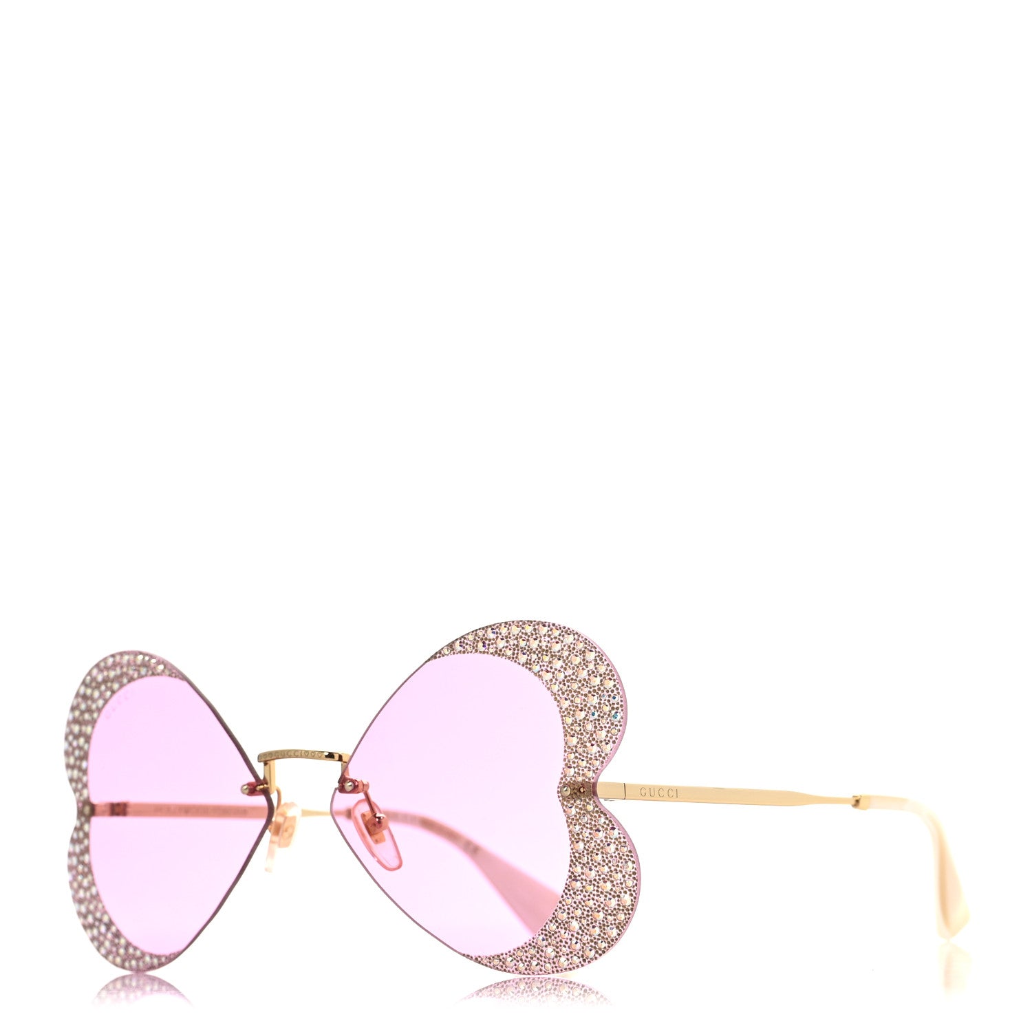 Gucci Metal Crystal Heart Frame Sunglasses GG0897S Pink Gold 1 of 8