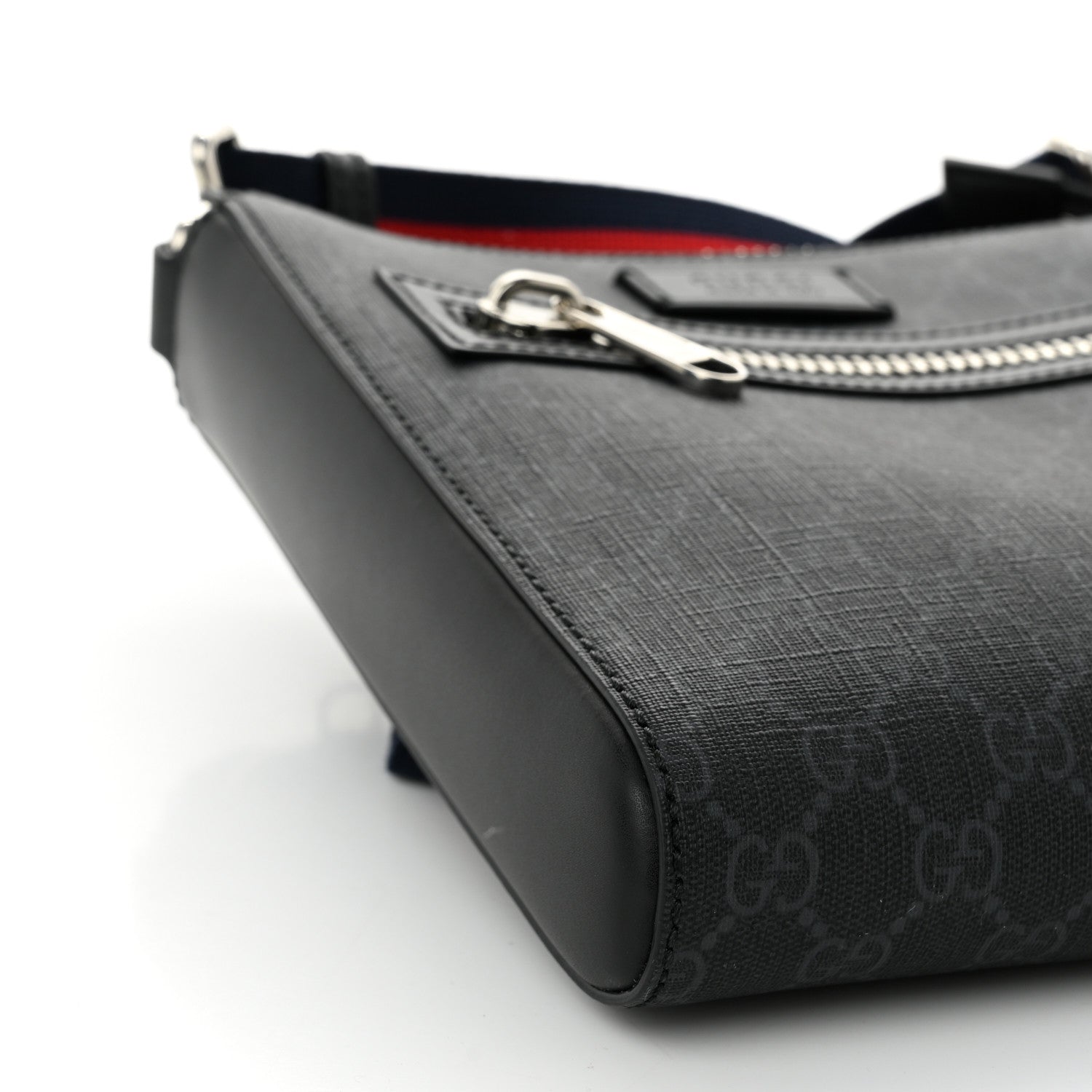 Gucci GG Supreme Monogram Web Small Flat Messenger Bag Black Grey 8 of 9
