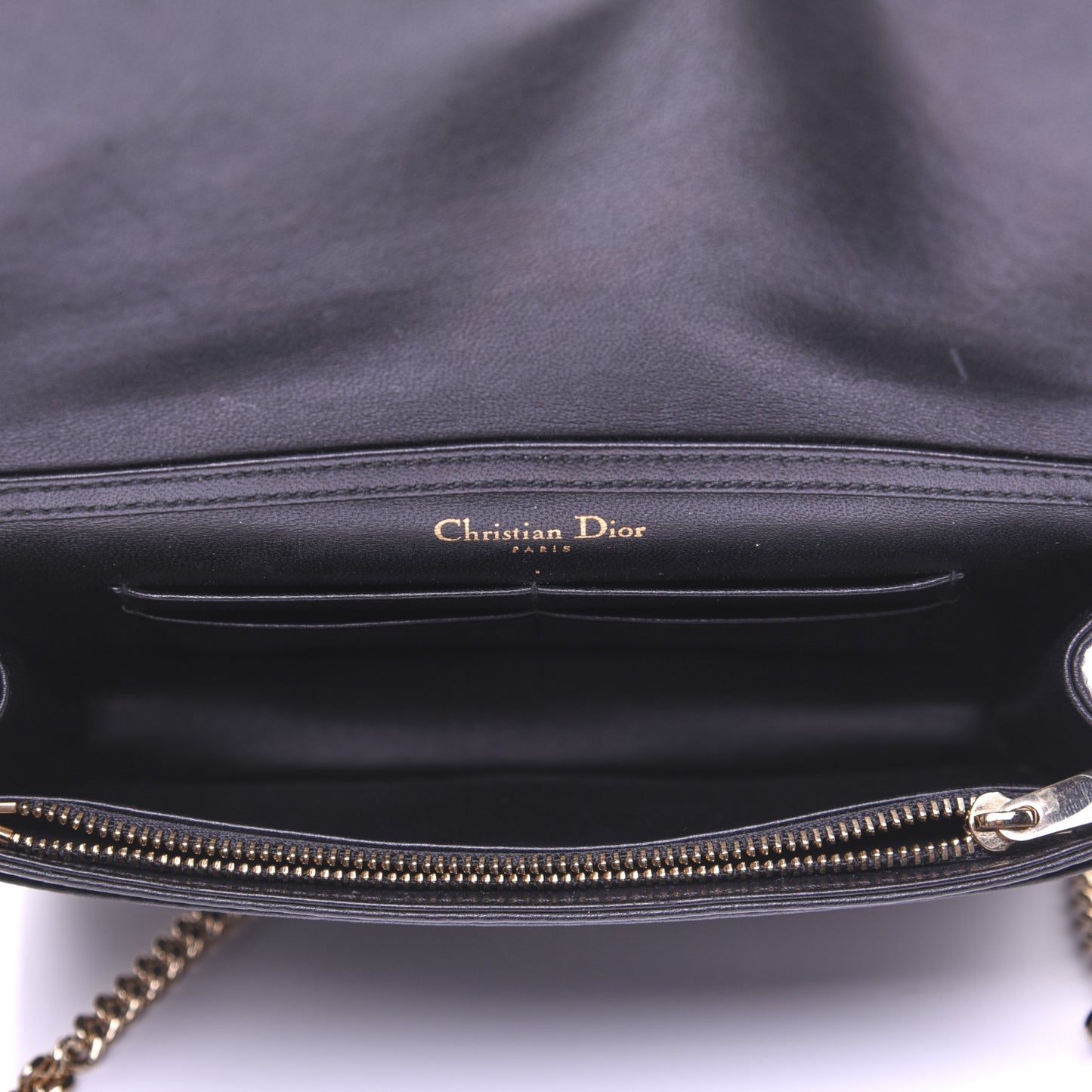 Grained Calfskin Diorama Wallet on Chain Pouch Black