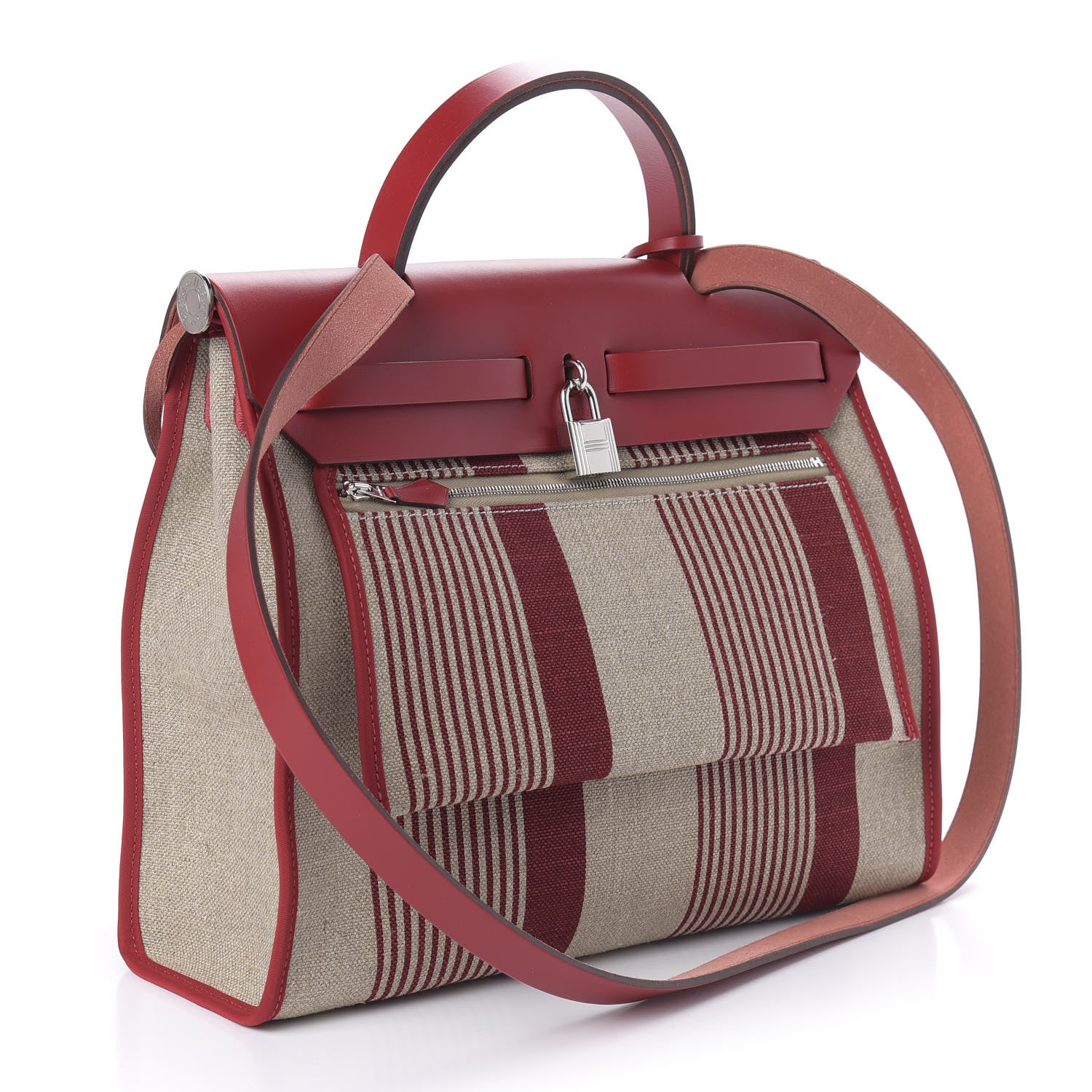 Hermes Vache Hunter Toile H Vibration Herbag Zip 31 PM Bordeaux Ficelle Rouge Piment 3 of 9