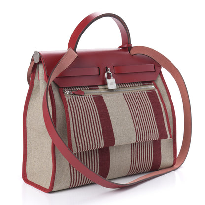 Hermes Vache Hunter Toile H Vibration Herbag Zip 31 PM Bordeaux Ficelle Rouge Piment 3 of 9