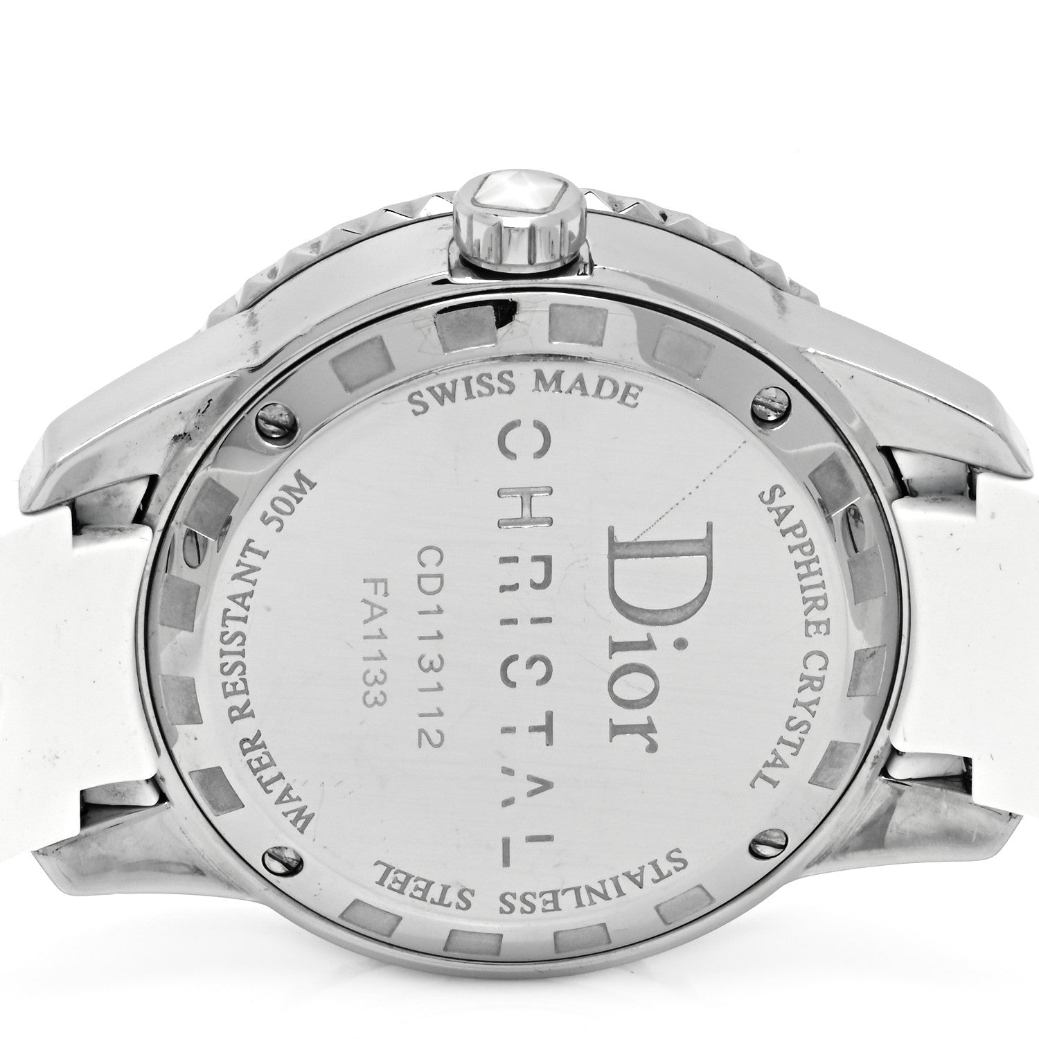 Christian Dior Stainless Steel Rubber Diamond Sapphire 33mm Christal Quartz Watch White 4 of 4
