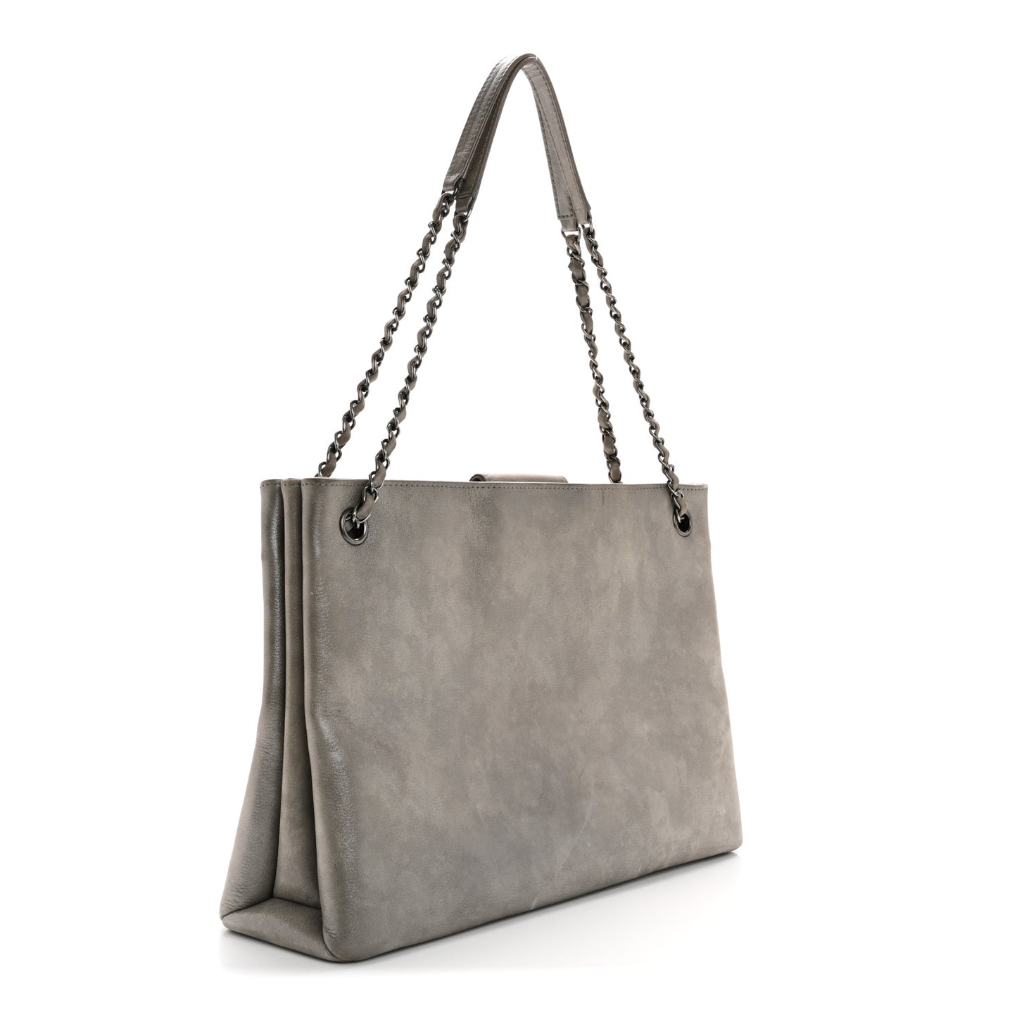 Iridescent Calfskin CC East West Shopping Tote Light Grey