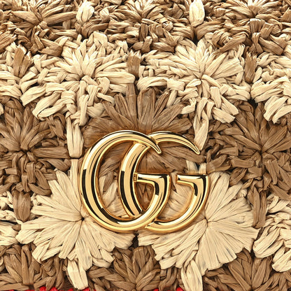 Gucci Raffia Azalea Calfskin Crochet Flower Small GG Marmont Shoulder Bag Natural Ecru Green Red New Shamarock 9 of 12