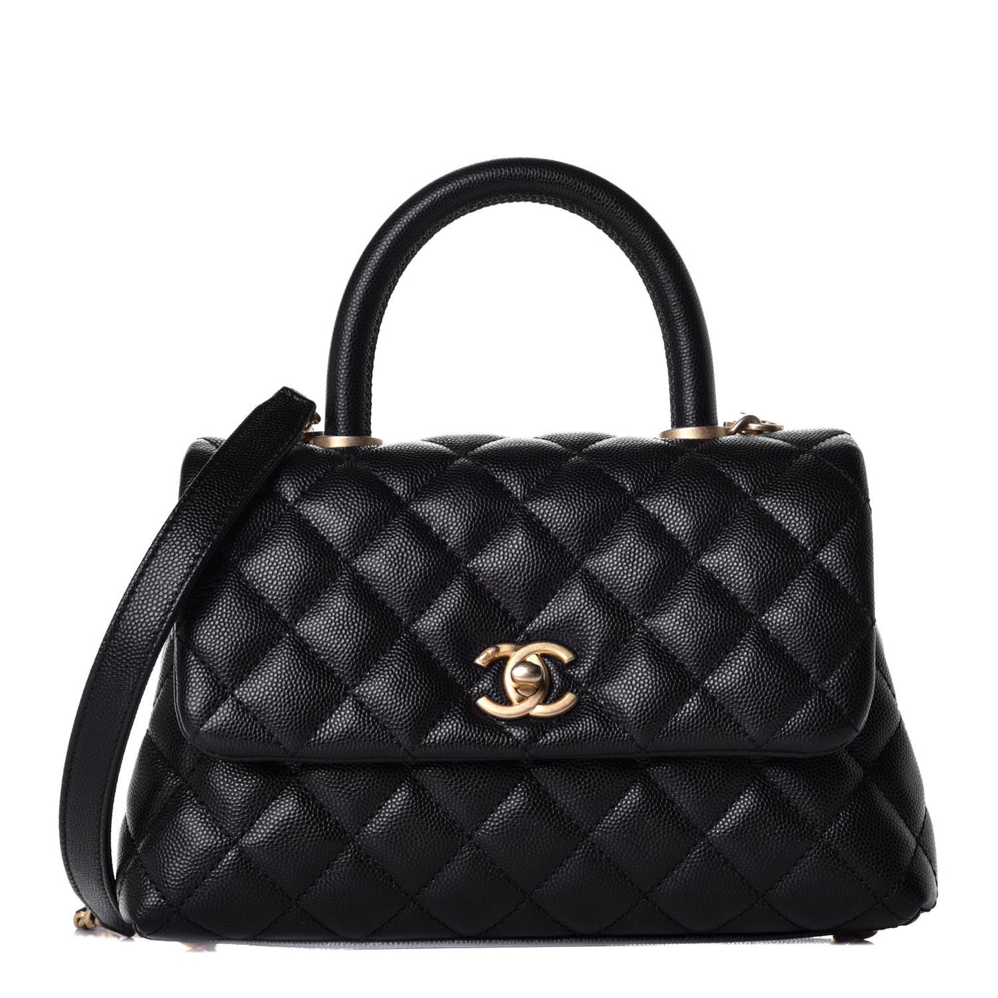 Caviar Quilted Mini Coco Handle Flap Black