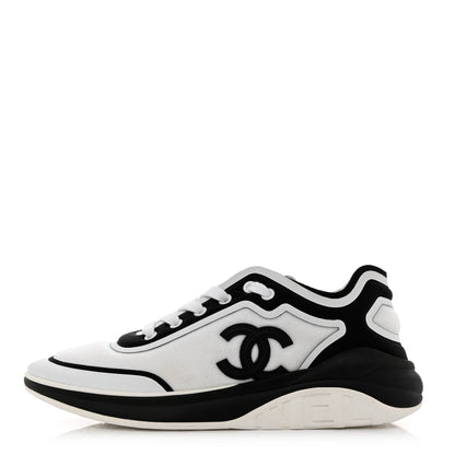 Chanel Lycra Womens CC Sneakers 39.5 White Black 1 of 8