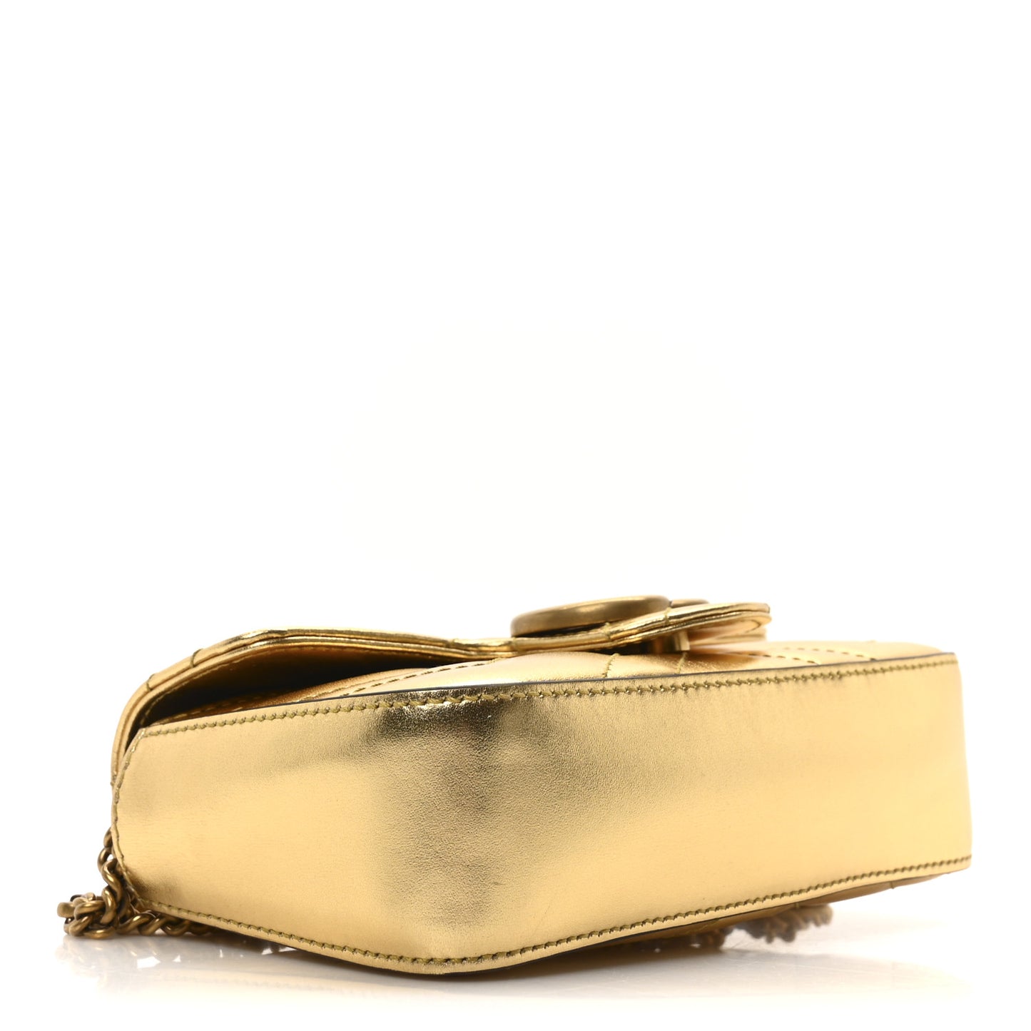 Metallic Calfskin Matelasse Super Mini GG Marmont Shoulder Bag Gold