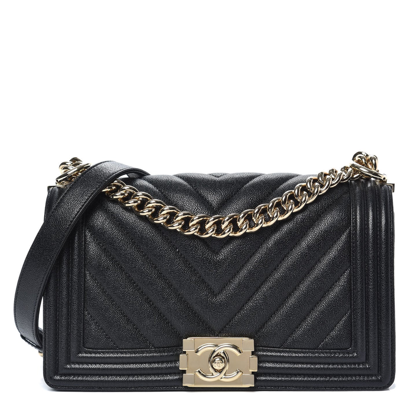 Caviar Chevron Quilted Medium Boy Flap Black