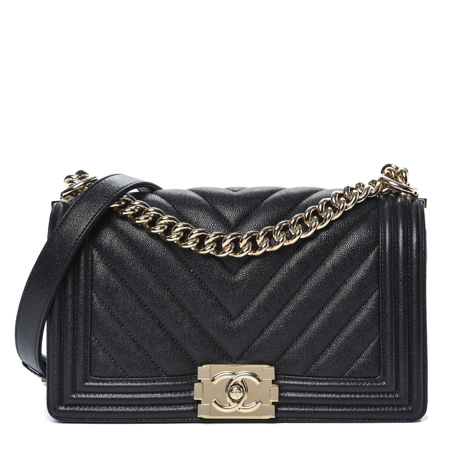 Chanel Caviar Chevron Quilted Medium Boy Flap Black 1 of 10