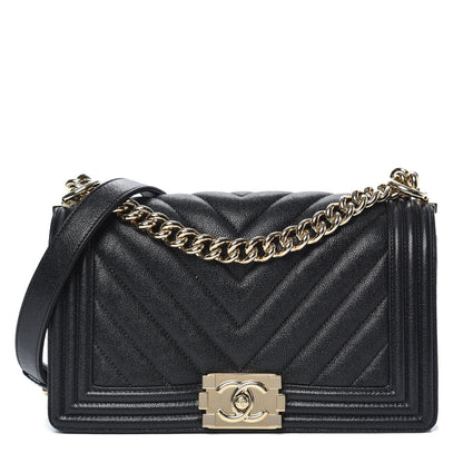 Chanel Caviar Chevron Quilted Medium Boy Flap Black 1 of 10