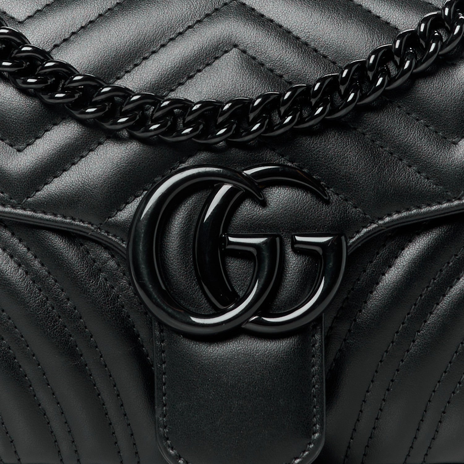 Gucci Calfskin Matelasse Monochrome Small GG Marmont Shoulder Bag Black 8 of 10