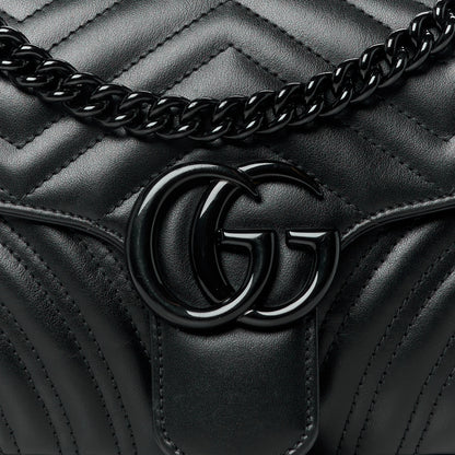 Gucci Calfskin Matelasse Monochrome Small GG Marmont Shoulder Bag Black 8 of 10