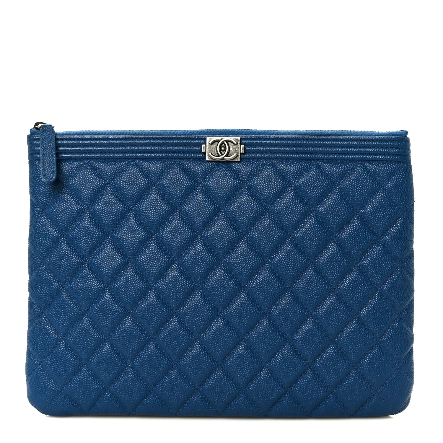 Chanel Caviar Quilted Medium Boy Cosmetic Case Blue 1 of 8