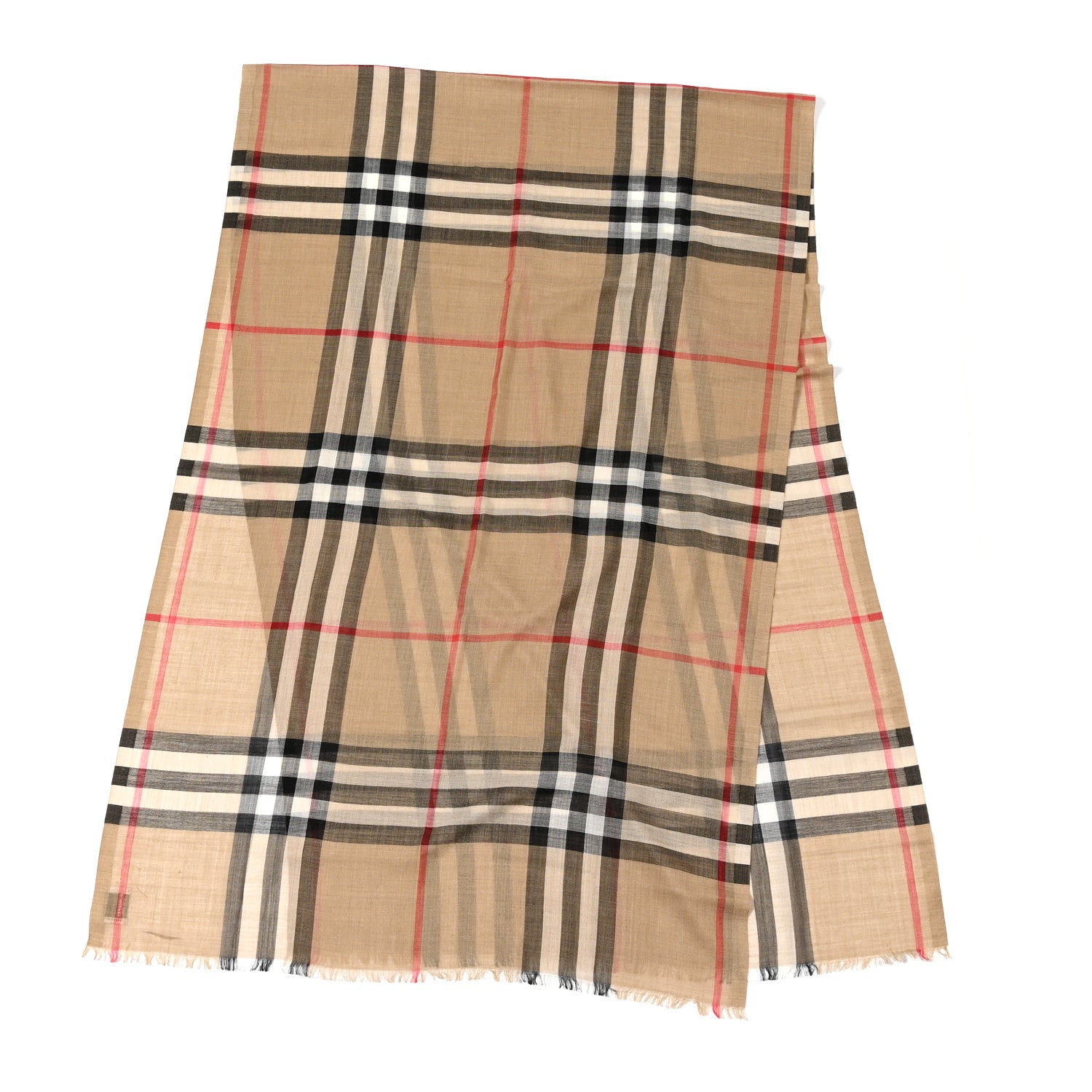 Burberry Wool Silk Gauze Giant Check Lightweight Scarf Camel 2 of 3