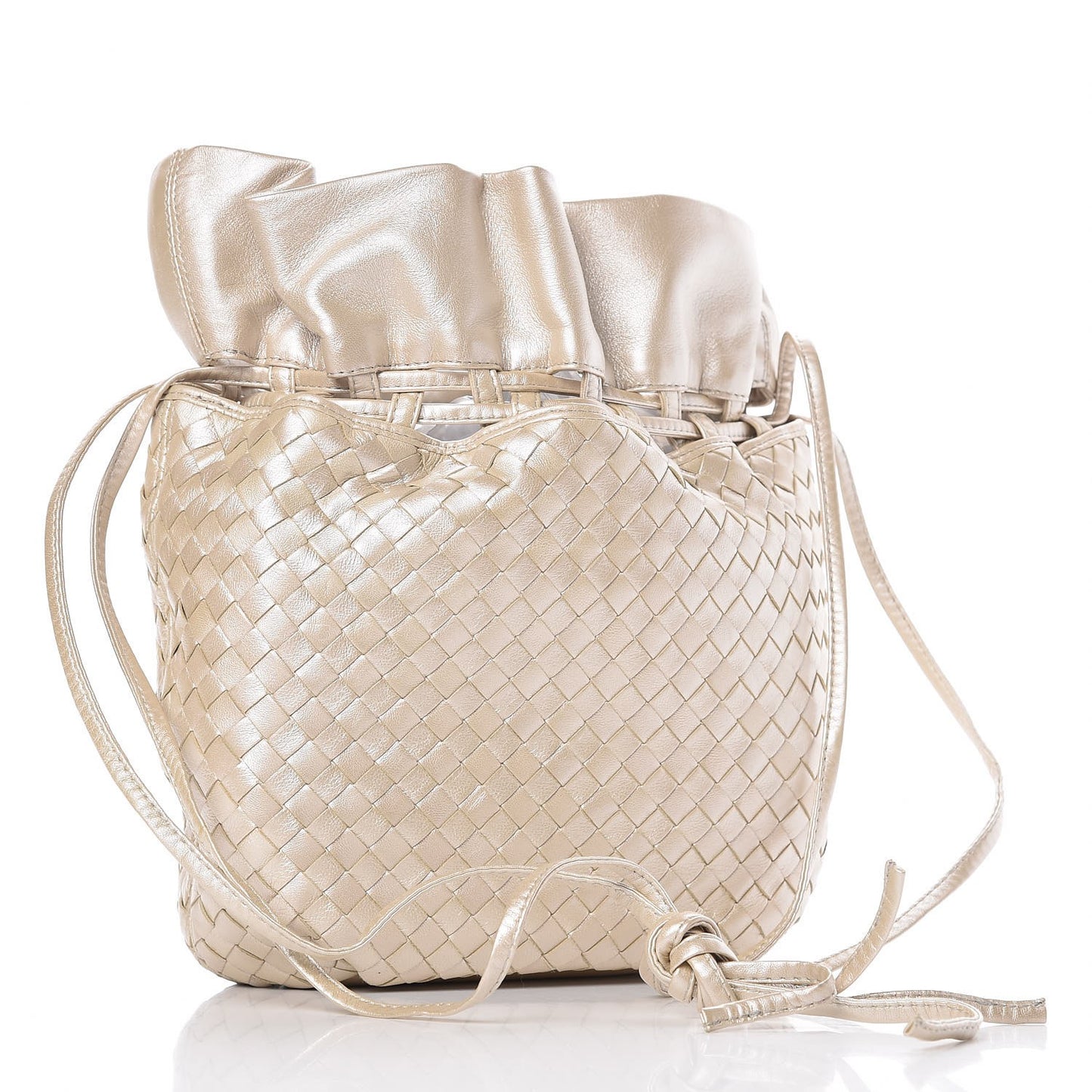 Nappa Intrecciato Drawstring Bucket Bag Silver