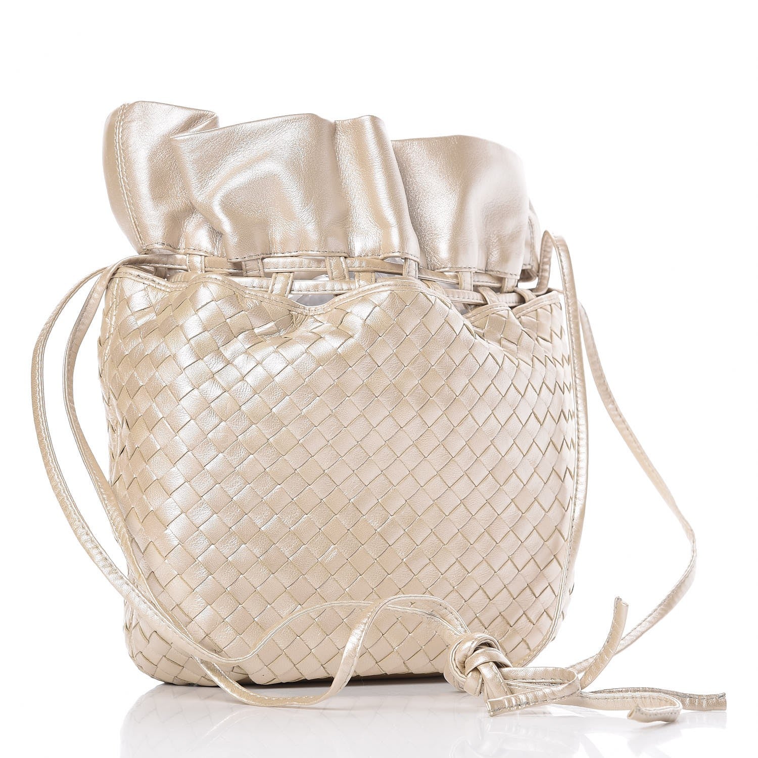 Bottega Veneta Nappa Intrecciato Drawstring Bucket Bag Silver 4 of 10
