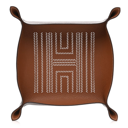 Hermes Taurillon Clemence Mises et Relances H Chevrons Change Tray Etoupe Gold 1 of 8