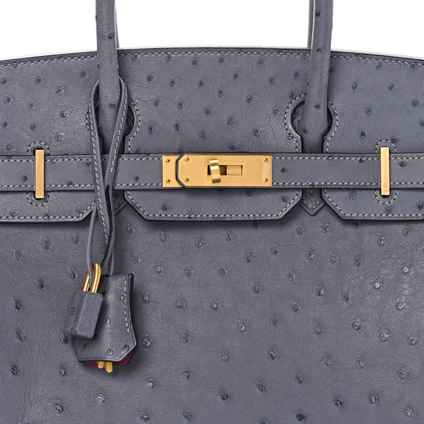 Ostrich Horseshoe Birkin 30 Gris Agate Rose Pourpre