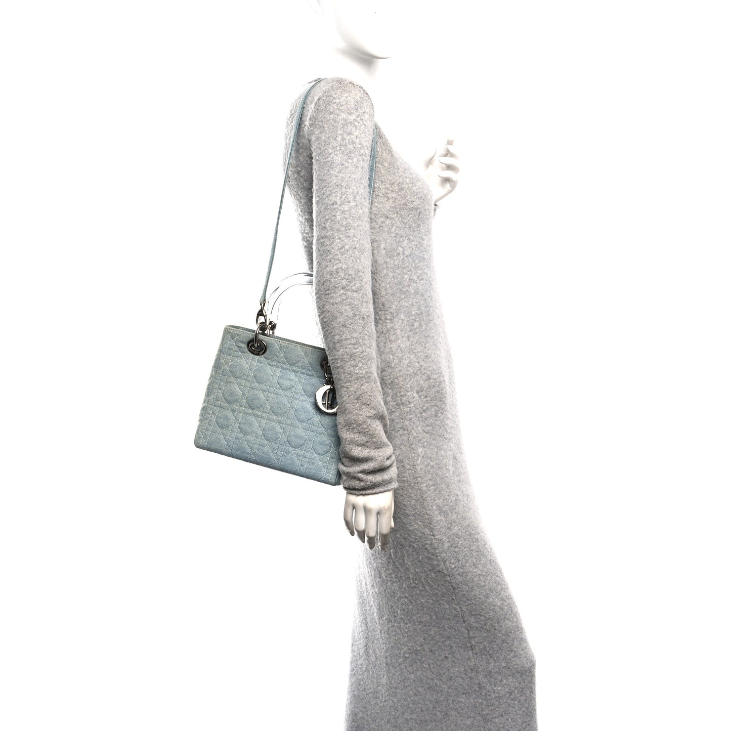 Denim Cannage Medium Lady Dior Light Blue