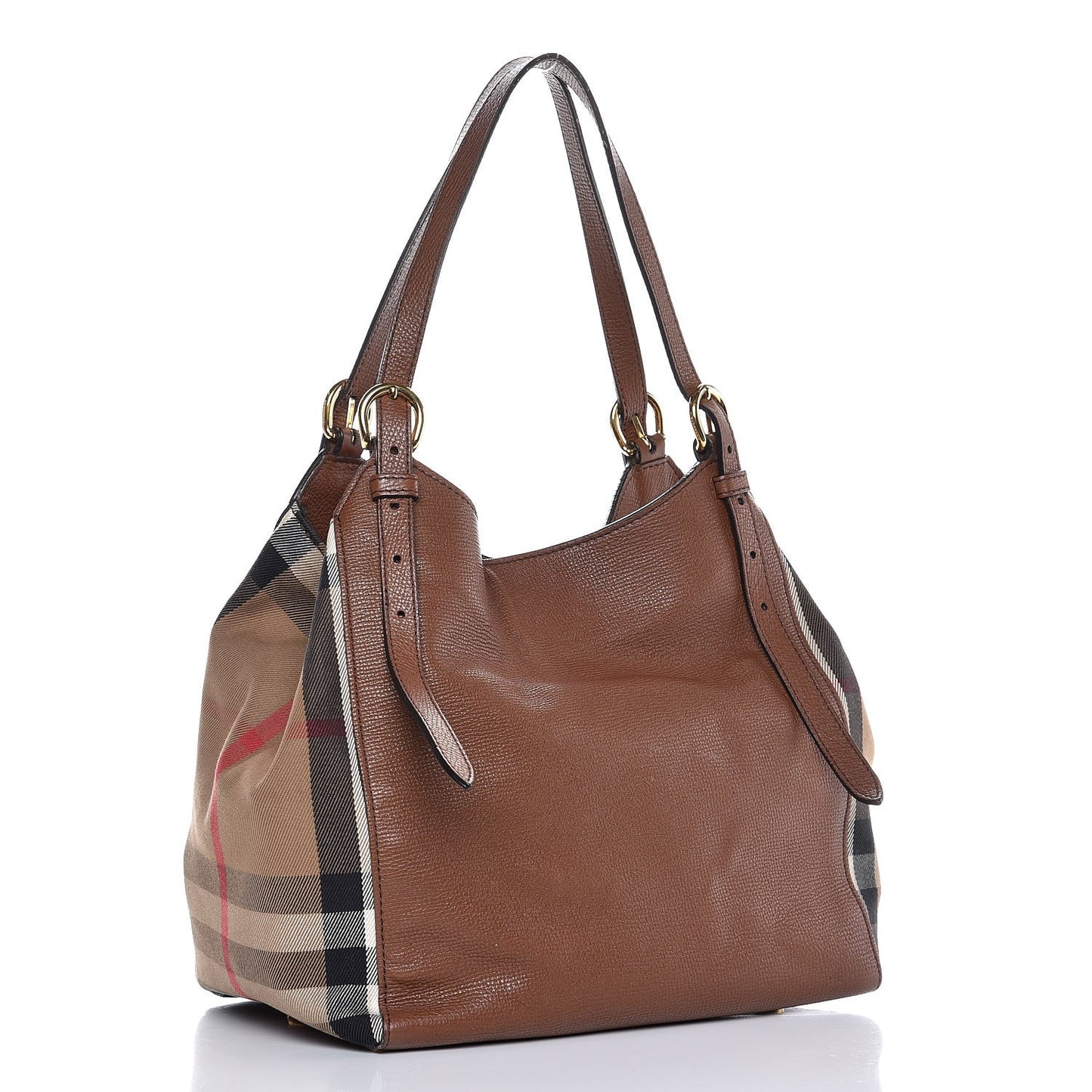 Grainy Calfskin House Check Small Canterbury Tote Tan