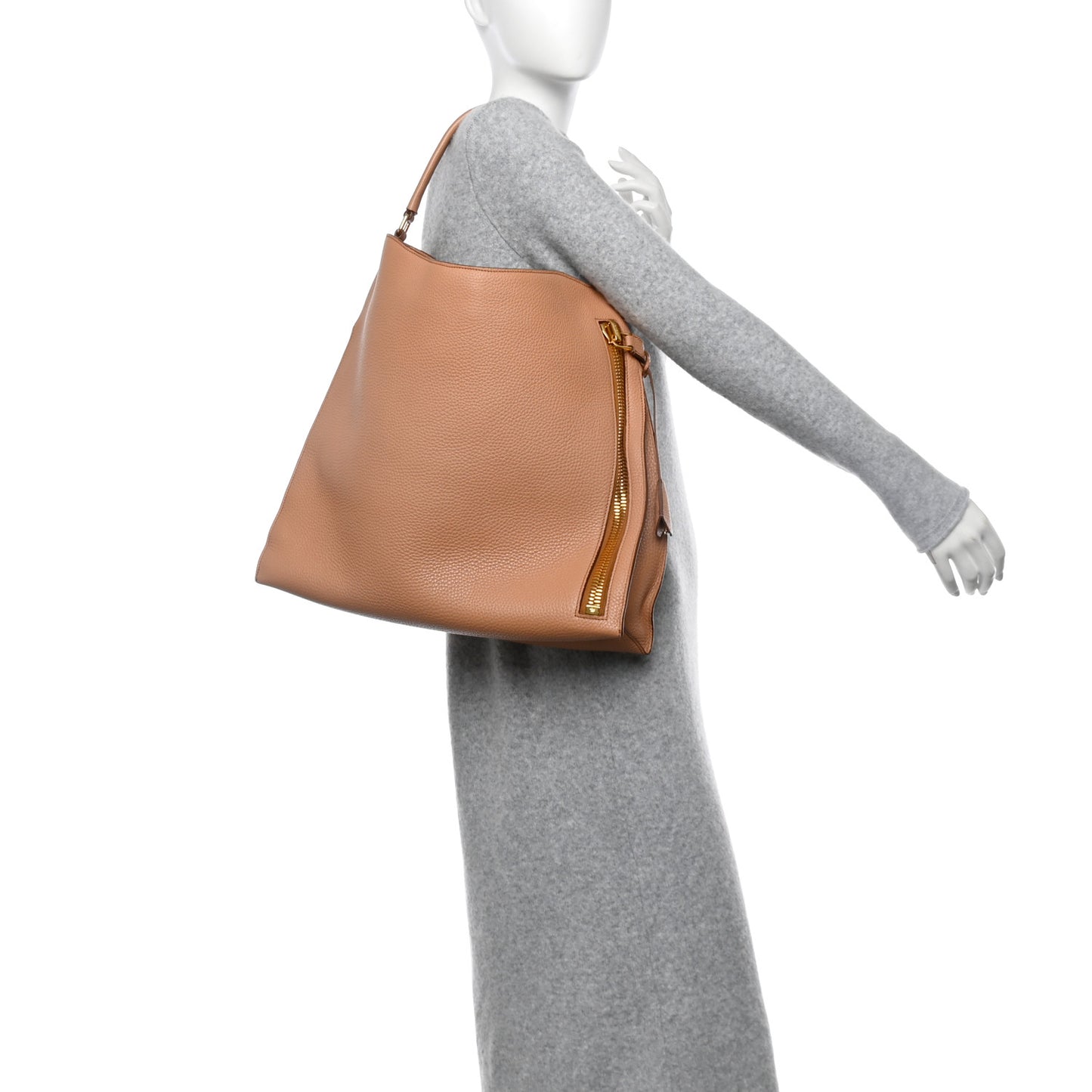 Pebbled Calfskin Large Alix Padlock Zip Hobo Bag Nude