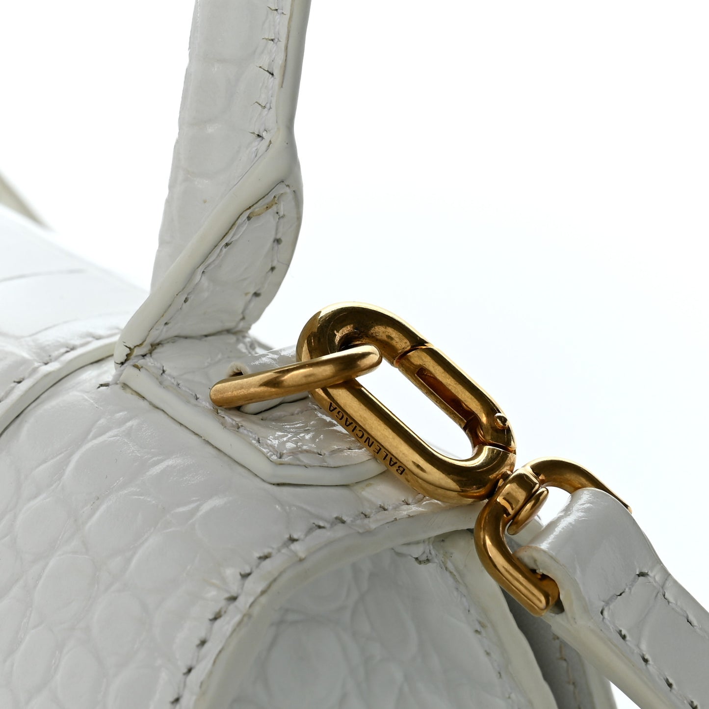 Calfskin Crocodile Embossed Small Hourglass Top Handle Bag White