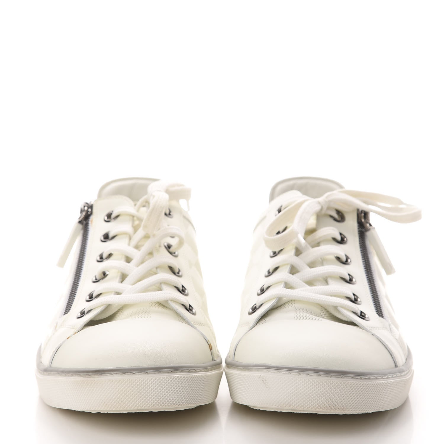 Louis Vuitton Calfskin Suede Damier Infini Mens Aventure Zip Up Sneaker 9 White 2 of 12