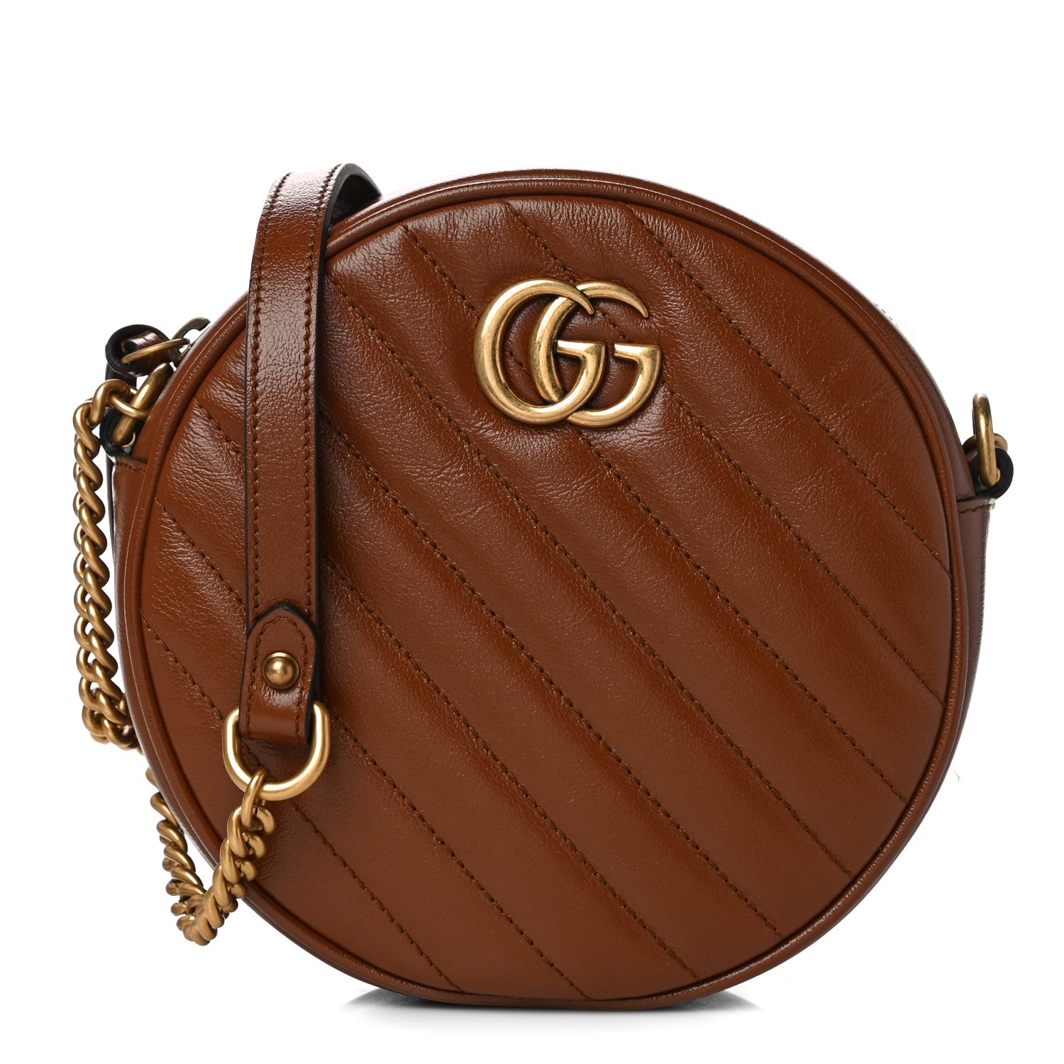Gucci Azalea Calfskin Matelasse Diagonal Mini GG Marmont Round Shoulder Bag Cuir 1 of 11