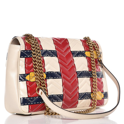 Gucci Calfskin Matelasse Trompe L'Oeil Print Medium GG Marmont Shoulder Bag Mystic White Hibiscus Red Marine Giallo 3 of 7