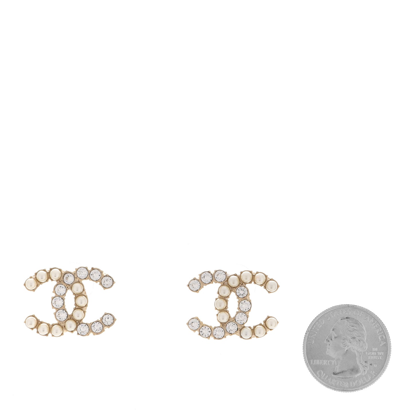 Crystal Pearl CC Dazzling Domino Earrings Gold