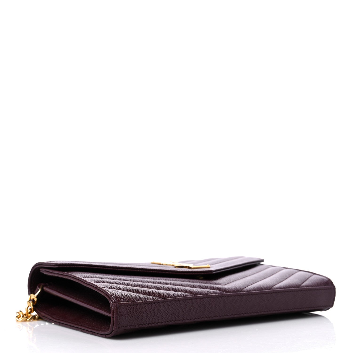 Saint Laurent Grain De Poudre Matelasse Chevron Monogram Chain Wallet Rouge Legion 4 of 9
