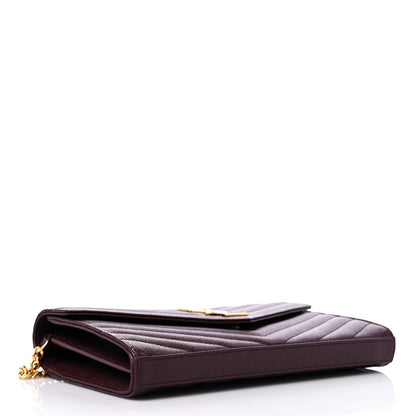 Saint Laurent Grain De Poudre Matelasse Chevron Monogram Chain Wallet Rouge Legion 4 of 9