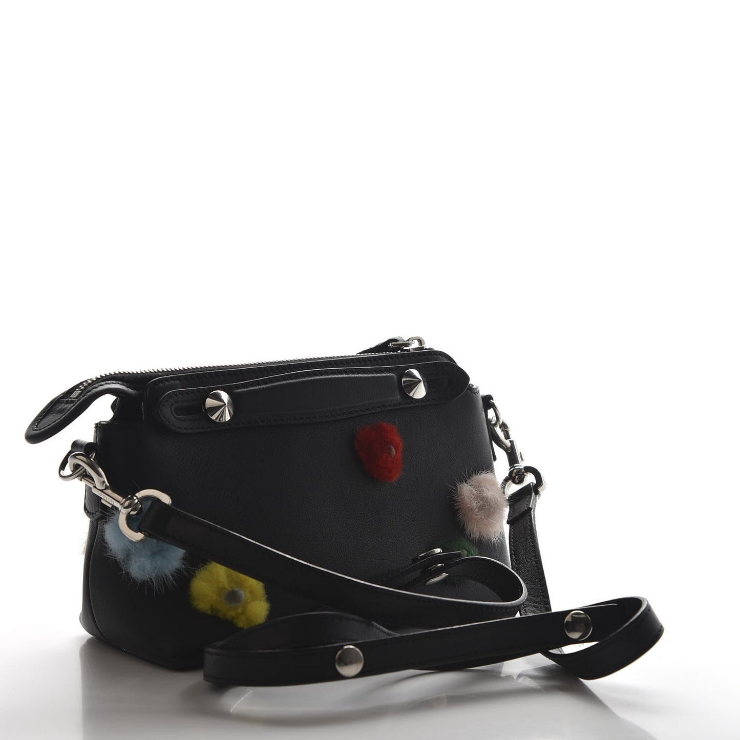 Vitello Dolce Mink Fur Pom Pom Mini By The Way Boston Bag Black Multicolor