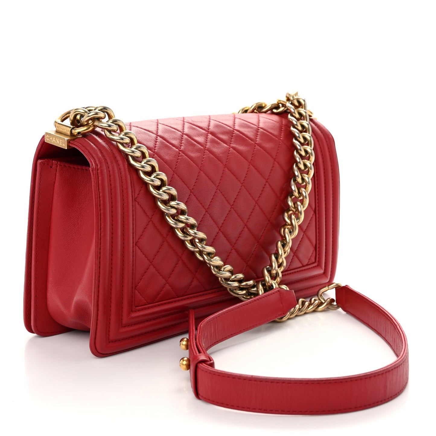 Lambskin Quilted Medium Boy Flap Red