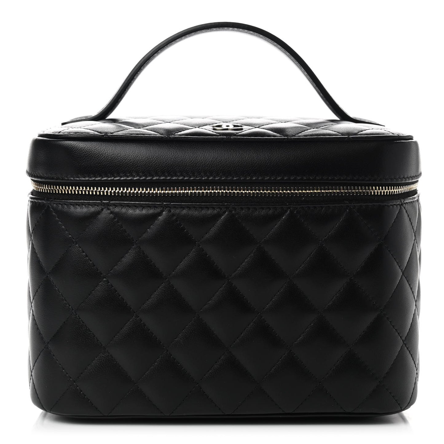 Lambskin Quilted Large Vanity Pouch Black