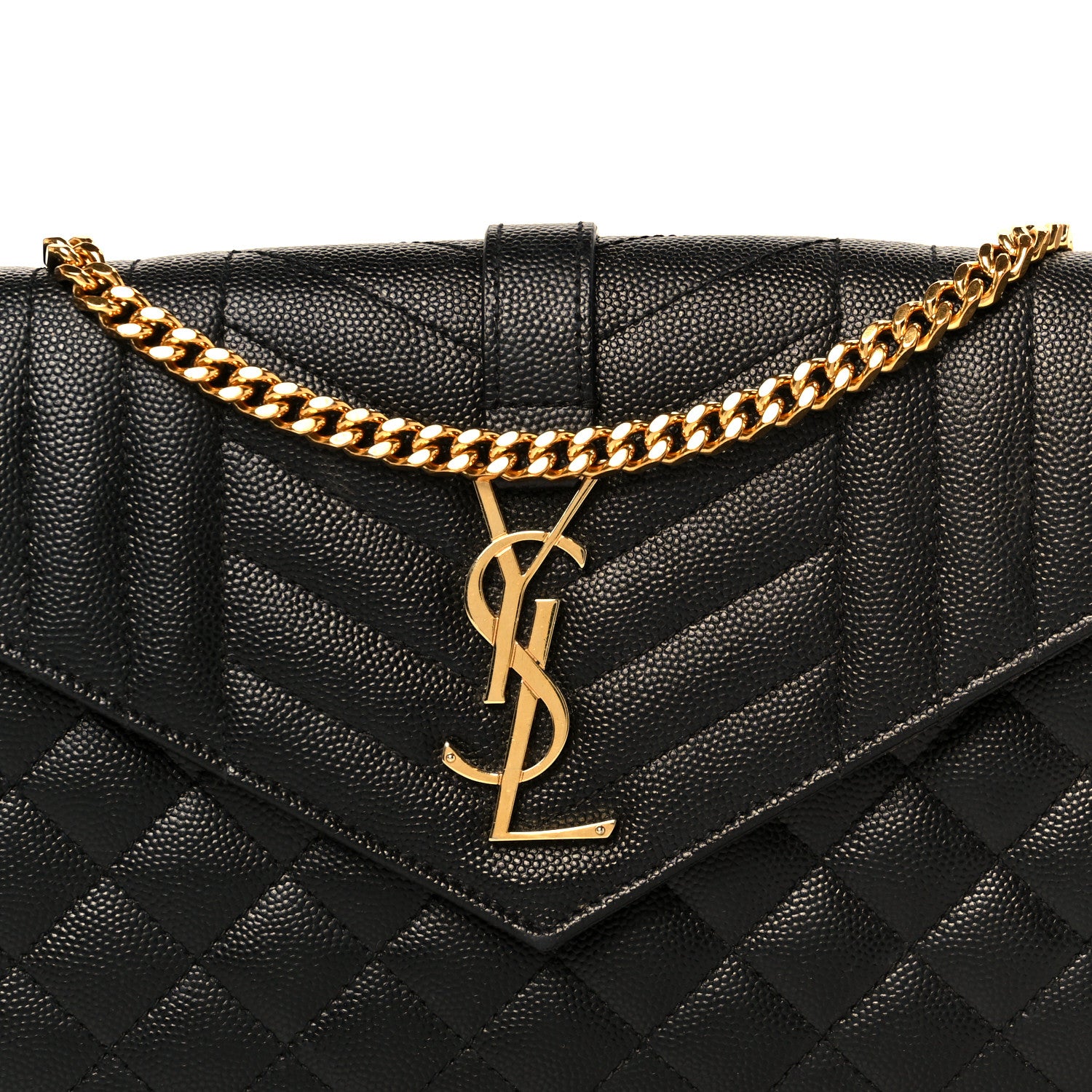 Saint Laurent Grain De Poudre Mixed Matelasse Triquilt Monogram Chain Wallet Black 8 of 10