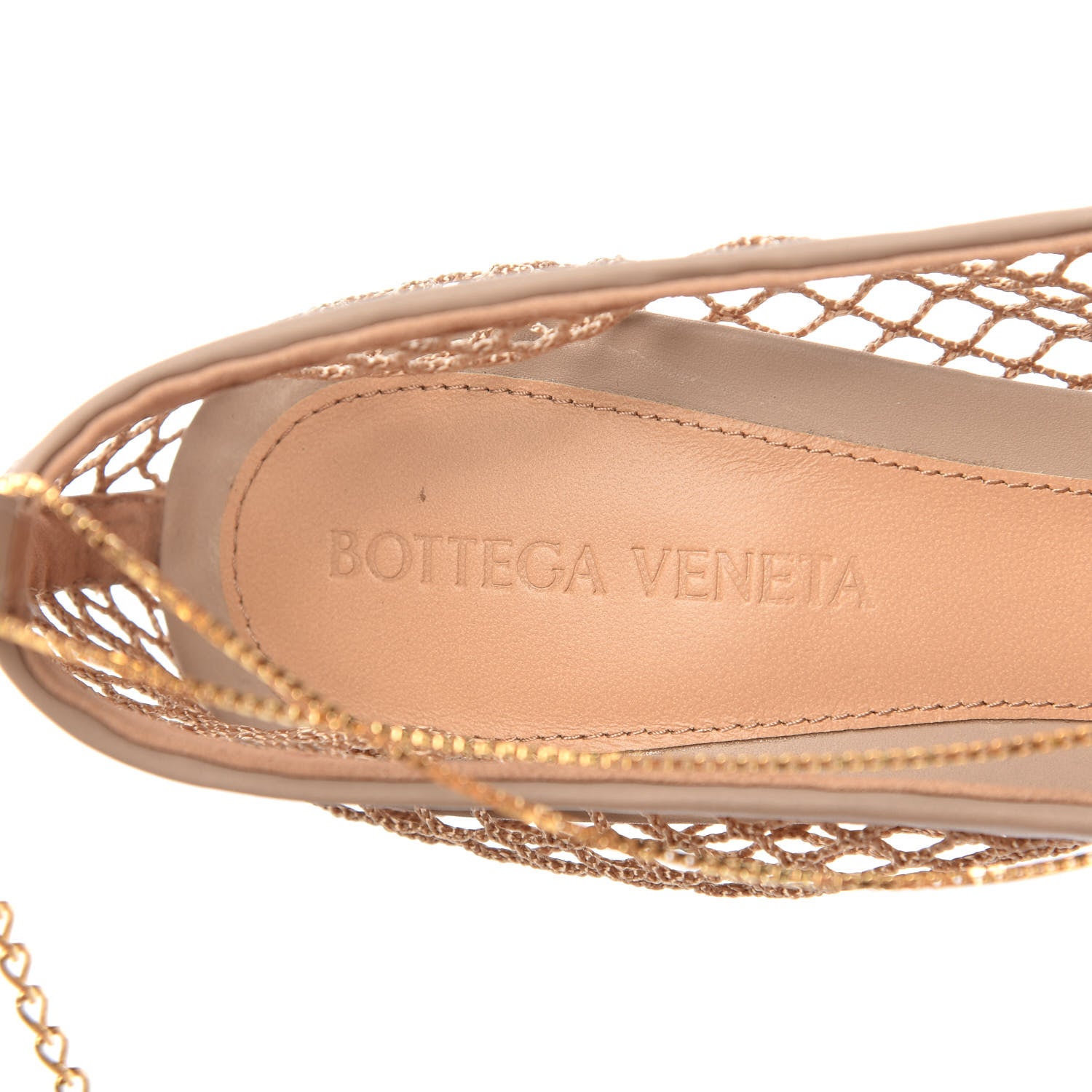 Bottega Veneta Mesh Calfskin Chain Stretch Pumps 38.5 Beige 8 of 10